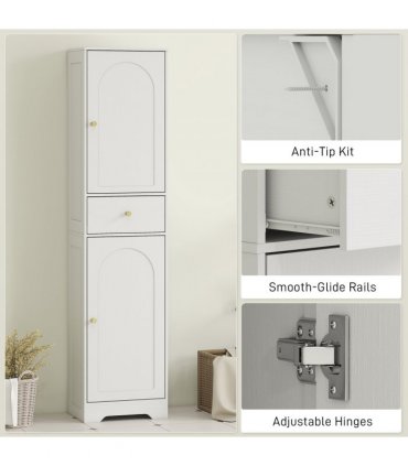 HOMCOM Tall Bathroom Storage Cabinet with Arch Doors Adjustable Shelf White