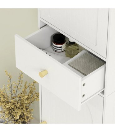 HOMCOM Tall Bathroom Storage Cabinet with Arch Doors Adjustable Shelf White