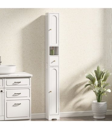 HOMCOM 20cm Slim Bathroom Storage Cabinet with Adjustable Shelves White