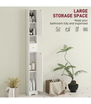 HOMCOM 20cm Slim Bathroom Storage Cabinet with Adjustable Shelves White