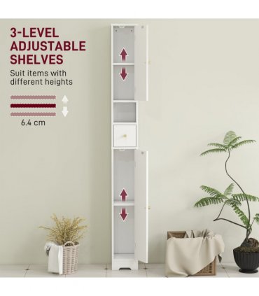 HOMCOM 20cm Slim Bathroom Storage Cabinet with Adjustable Shelves White