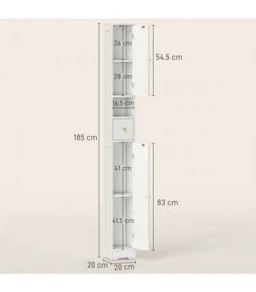 HOMCOM 20cm Slim Bathroom Storage Cabinet with Adjustable Shelves White