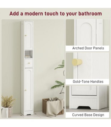 HOMCOM 20cm Slim Bathroom Storage Cabinet with Adjustable Shelves White