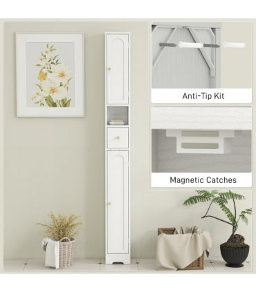 HOMCOM 20cm Slim Bathroom Storage Cabinet with Adjustable Shelves White
