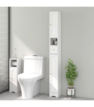 HOMCOM 20cm Slim Bathroom Storage Cabinet with Adjustable Shelves White