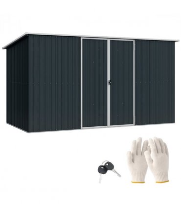 Outsunny 11 x 5.6ft Galvanised Metal Garden Shed with Lockable Doors, Grey