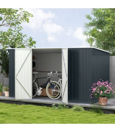 Outsunny 11 x 5.6ft Galvanised Metal Garden Shed with Lockable Doors, Grey