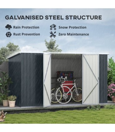 Outsunny 11 x 5.6ft Galvanised Metal Garden Shed with Lockable Doors, Grey