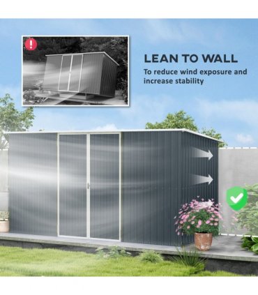 Outsunny 11 x 5.6ft Galvanised Metal Garden Shed with Lockable Doors, Grey