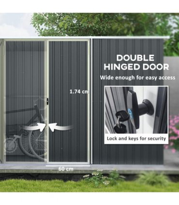 Outsunny 11 x 5.6ft Galvanised Metal Garden Shed with Lockable Doors, Grey