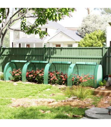 Outsunny Tunnel Greenhouse Steel Frame for Garden w/ Zipper Doors, Green