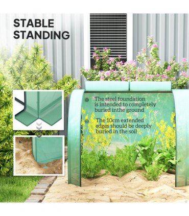 Outsunny Tunnel Greenhouse Steel Frame for Garden w/ Zipper Doors, Green