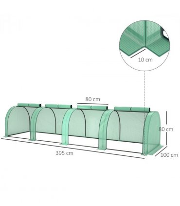 Outsunny Tunnel Greenhouse Steel Frame for Garden w/ Zipper Doors, Green