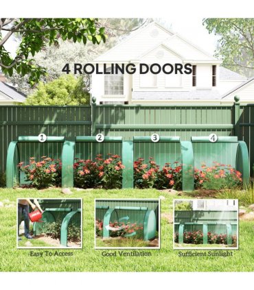 Outsunny Tunnel Greenhouse Steel Frame for Garden w/ Zipper Doors, Green