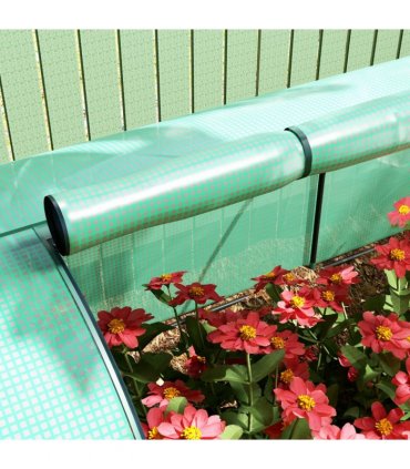 Outsunny Tunnel Greenhouse Steel Frame for Garden w/ Zipper Doors, Green