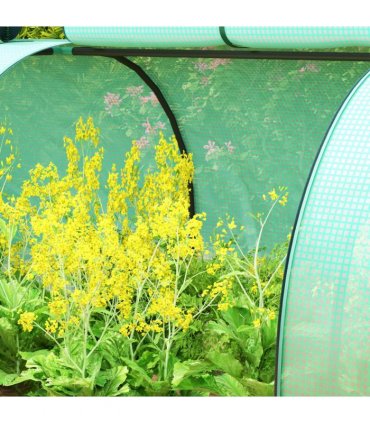 Outsunny Tunnel Greenhouse Steel Frame for Garden w/ Zipper Doors, Green