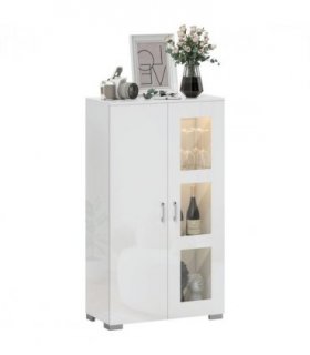 HOMCOM Display Cabinet with Glass Shelves, Sideboard for Living Room, White