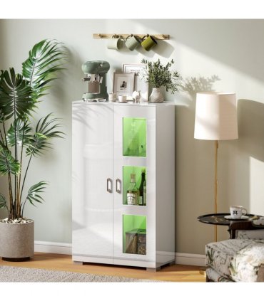 HOMCOM Display Cabinet with Glass Shelves, Sideboard for Living Room, White