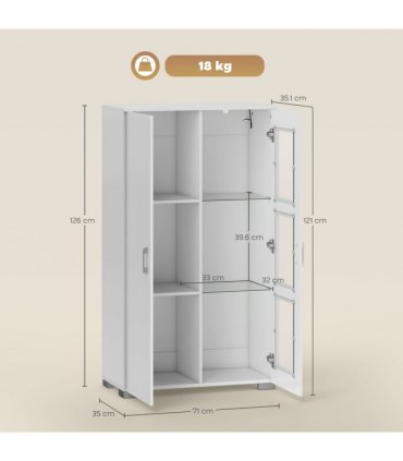 HOMCOM Display Cabinet with Glass Shelves, Sideboard for Living Room, White