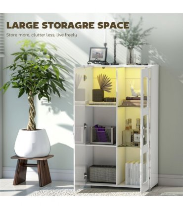 HOMCOM Display Cabinet with Glass Shelves, Sideboard for Living Room, White