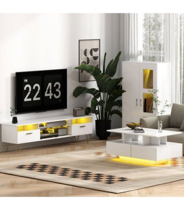 HOMCOM Display Cabinet with Glass Shelves, Sideboard for Living Room, White