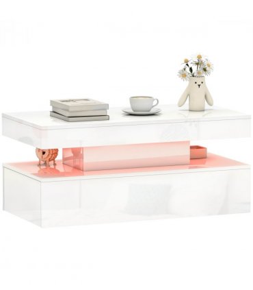 HOMCOM LED Coffee Table with Storage, High Gloss Living Room Table, White