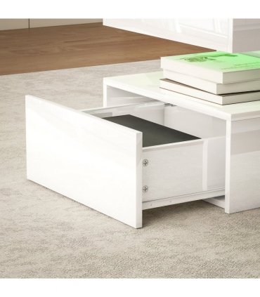 HOMCOM LED Coffee Table with Storage, High Gloss Living Room Table, White