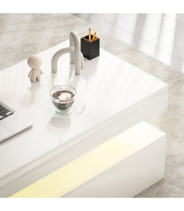 HOMCOM LED Coffee Table with Storage, High Gloss Living Room Table, White