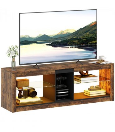 HOMCOM TV Stand, Entertainment Centre with LED Lights, Rustic Brown