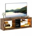 HOMCOM TV Stand, Entertainment Centre with LED Lights, Rustic Brown
