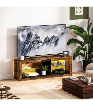 HOMCOM TV Stand, Entertainment Centre with LED Lights, Rustic Brown