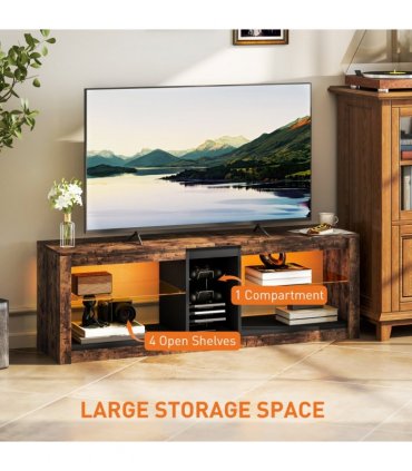 HOMCOM TV Stand, Entertainment Centre with LED Lights, Rustic Brown