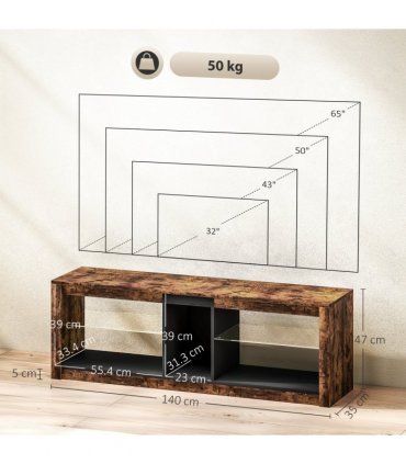 HOMCOM TV Stand, Entertainment Centre with LED Lights, Rustic Brown