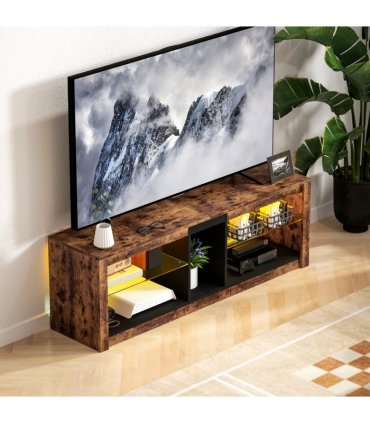 HOMCOM TV Stand, Entertainment Centre with LED Lights, Rustic Brown