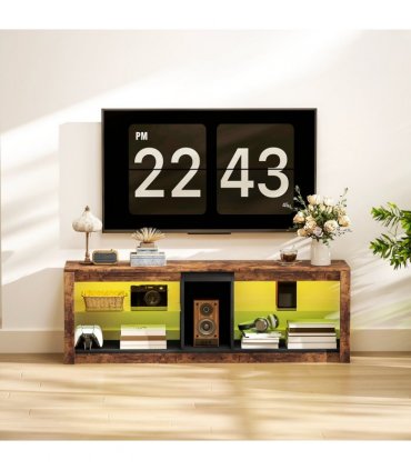 HOMCOM TV Stand, Entertainment Centre with LED Lights, Rustic Brown