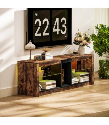 HOMCOM TV Stand, Entertainment Centre with LED Lights, Rustic Brown