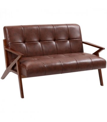 HOMCOM Compact Small Sofa with Solid Wood Frame, Vintage 2 Seater Sofa Brown