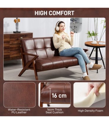 HOMCOM Compact Small Sofa with Solid Wood Frame, Vintage 2 Seater Sofa Brown