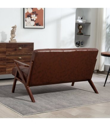 HOMCOM Compact Small Sofa with Solid Wood Frame, Vintage 2 Seater Sofa Brown