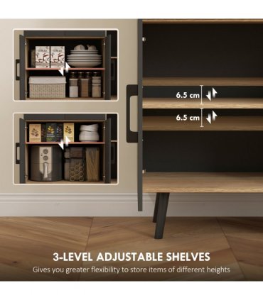 HOMCOM Tall Kitchen Cupboard with LED Lights and Adjustable Shelves, Oak