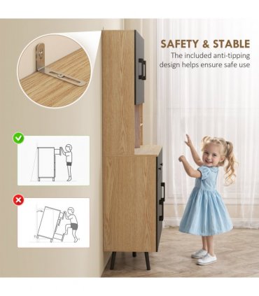 HOMCOM Tall Kitchen Cupboard with LED Lights and Adjustable Shelves, Oak