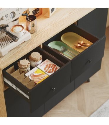 HOMCOM Tall Kitchen Cupboard with LED Lights and Adjustable Shelves, Oak