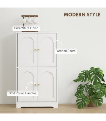 HOMCOM 110cm Kitchen Cupboard with 4 Arched Doors and 2 Adjustable Shelves