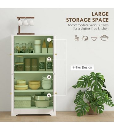 HOMCOM 110cm Kitchen Cupboard with 4 Arched Doors and 2 Adjustable Shelves