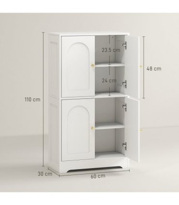 HOMCOM 110cm Kitchen Cupboard with 4 Arched Doors and 2 Adjustable Shelves