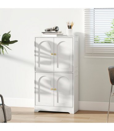 HOMCOM 110cm Kitchen Cupboard with 4 Arched Doors and 2 Adjustable Shelves