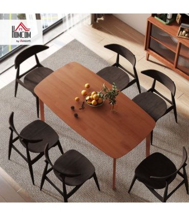 HOMCOM 150 cm Rectangular Dining Table with Solid Wood Frame, Light Brown