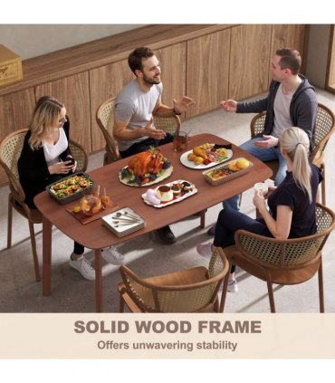 HOMCOM 150 cm Rectangular Dining Table with Solid Wood Frame, Light Brown