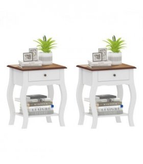HOMCOM Bedside Tables Set of 2, Bedside Cabinets with Drawer, Shelf, White