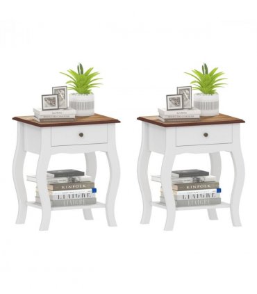 HOMCOM Bedside Tables Set of 2, Bedside Cabinets with Drawer, Shelf, White